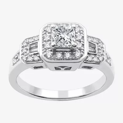 I Said Yes (H-I / I1) Womens 3/4 CT. T.W. Lab Grown White Diamond Sterling Silver Side Stone Halo Engagement Ring