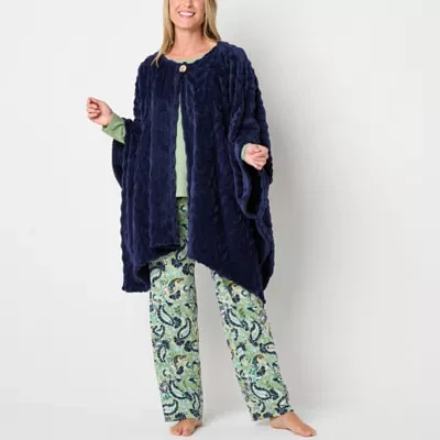 Liz Claiborne Poncho Womens Fleece Long Sleeve Mid Length Robe