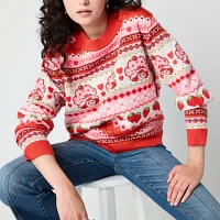 Juniors Strawberry Shortcake Womens Crew Neck Long Sleeve Pullover Sweater