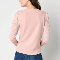 Frye and Co. Womens Round Neck 3/4 Sleeve Blouse