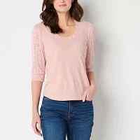 Frye and Co. Womens Round Neck 3/4 Sleeve Blouse