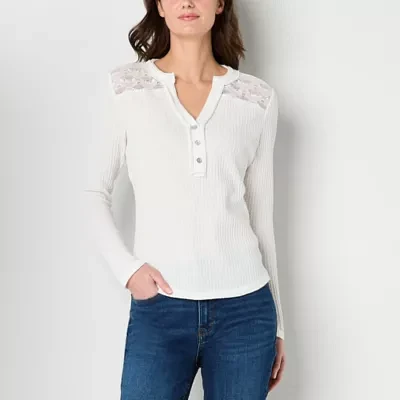 Frye and Co. Womens Long Sleeve Ribbed Henley Shirt