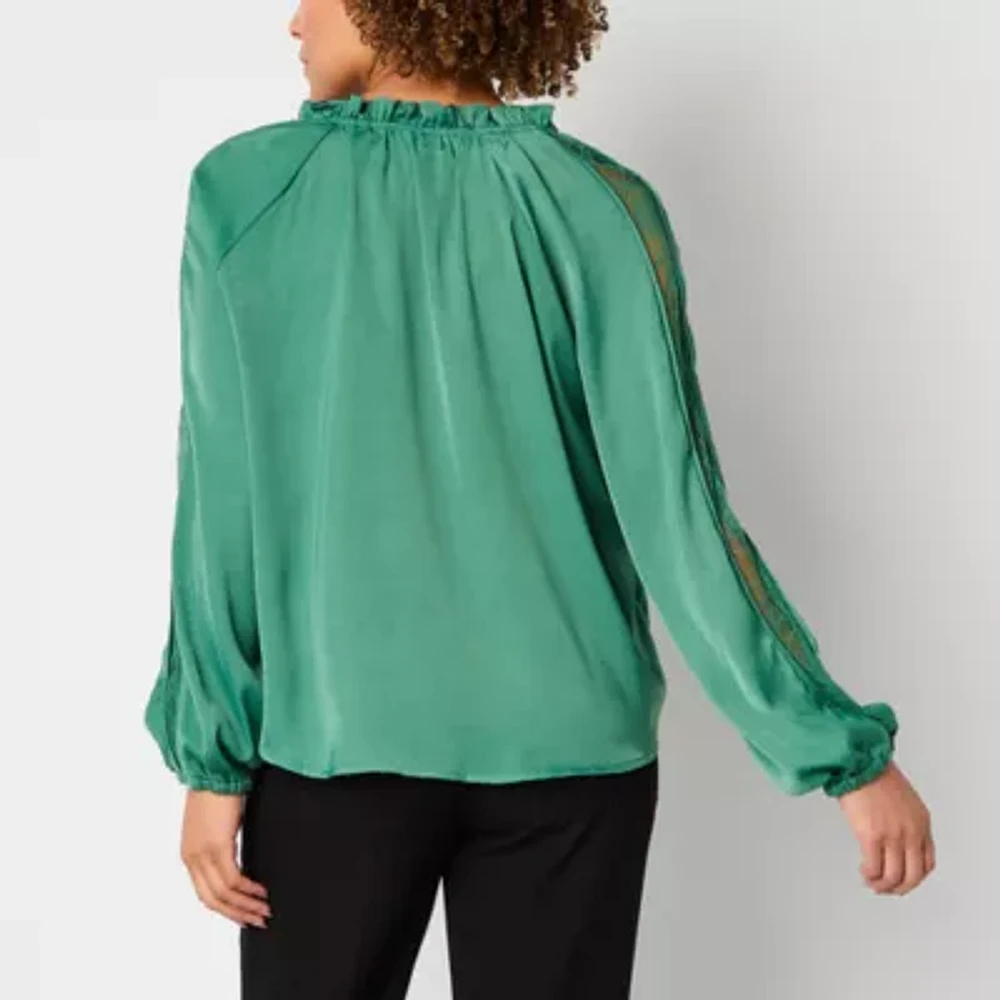 Laurel Grey Womens Straight Neck Long Sleeve Blouse
