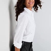 Ultra Pink Womens Long Sleeve Embellished Blouse