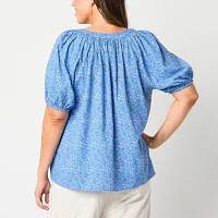 St. John's Bay Plus Womens Split Crew Neck Short Sleeve Blouse