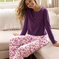 Ilusion Womens Crew Neck Long Sleeve 2-pc. Pant Pajama Set