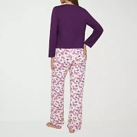 Ilusion Womens Crew Neck Long Sleeve 2-pc. Pant Pajama Set