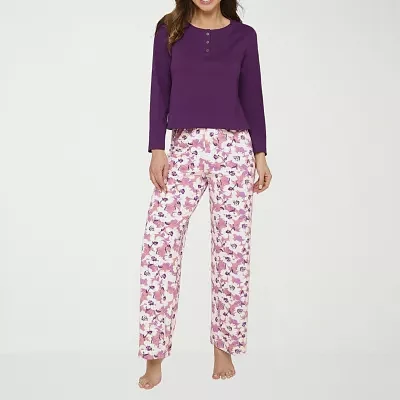 Ilusion Womens Crew Neck Long Sleeve 2-pc. Pant Pajama Set