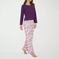 Ilusion Womens Crew Neck Long Sleeve 2-pc. Pant Pajama Set