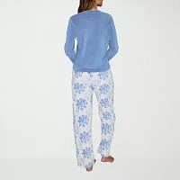 Ilusion Womens Round Neck Long Sleeve 2-pc. Pant Pajama Set