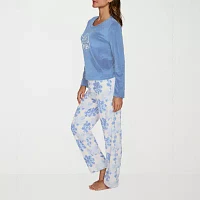 Ilusion Womens Round Neck Long Sleeve 2-pc. Pant Pajama Set