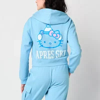 Juniors Hello Kitty  Snow Angel Cropped Full Zip Hoddie Womens Long Sleeve Zipper Hoodie