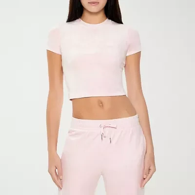 Forever 21 Velour Womens Crew Neck Short Sleeve Crop Top Juniors