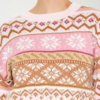 Forever 21 Juniors Fairisle Womens Crew Neck Long Sleeve Holiday Pullover Sweater