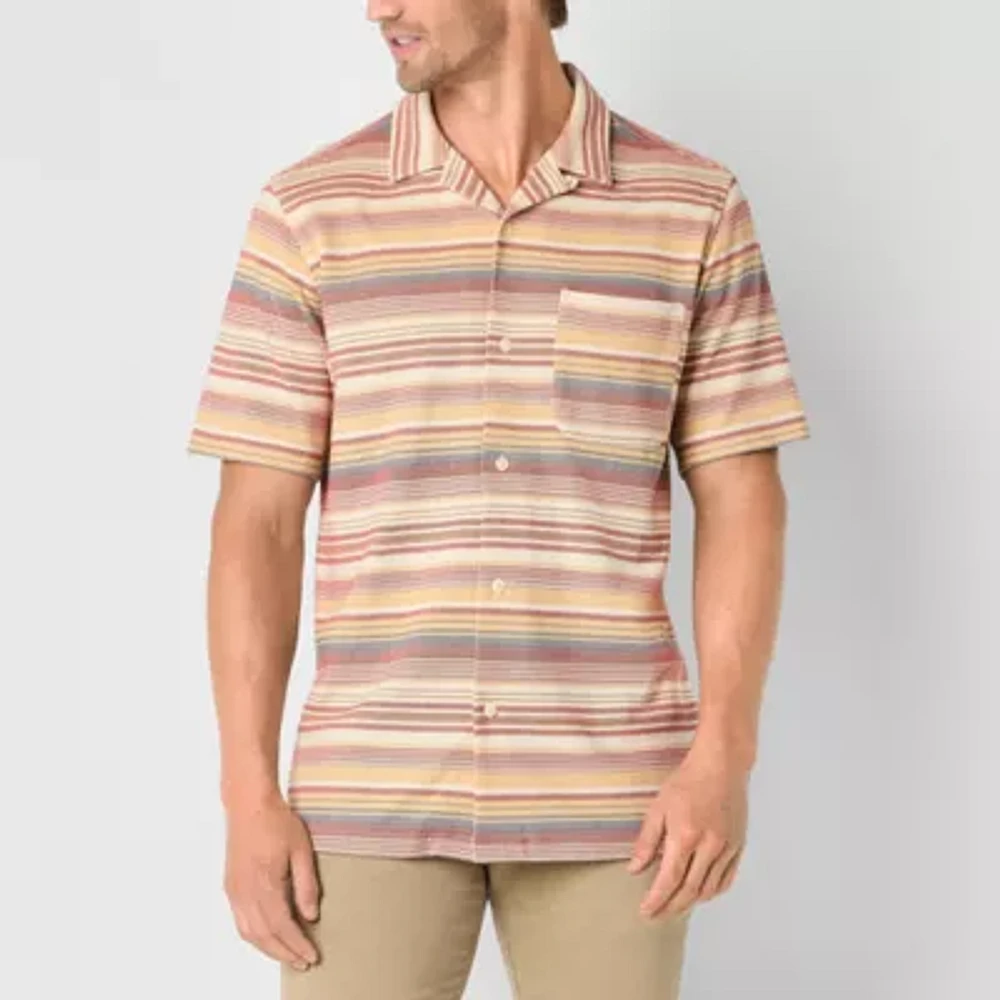 Frye and Co. Mens Regular Fit Short Sleeve Striped Button-Down Shirt