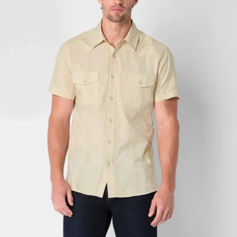 Frye and Co. Mens Regular Fit Short Sleeve Striped Button-Down Shirt