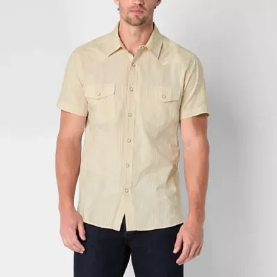 Frye and Co. Mens Regular Fit Short Sleeve Striped Button-Down Shirt