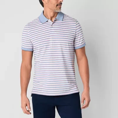 St. John's Bay Essential Striped Oxford Mens Slim Fit Short Sleeve Polo Shirt