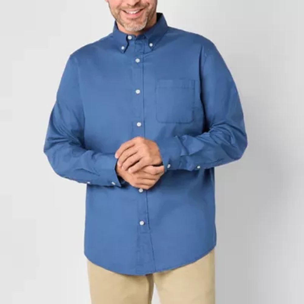 St. John's Bay Stretch Poplin Mens Classic Fit Long Sleeve Button-Down Shirt