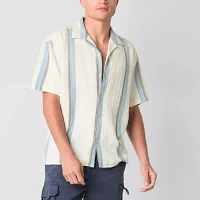 Arizona Mens Short Sleeve Textured Striped Button-Down Shirt