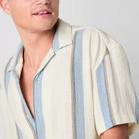 Arizona Mens Short Sleeve Textured Striped Button-Down Shirt