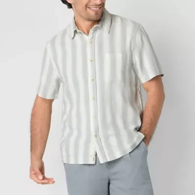 mutual weave Mens Regular Fit Short Sleeve Striped Button-Down Shirt