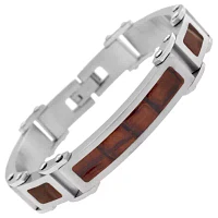 Stainless Steel & Brown Leather Mens Bracelet