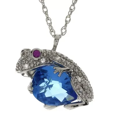 Lab-Created Blue Topaz, Ruby & White Sapphire  Frog Pendant Necklace