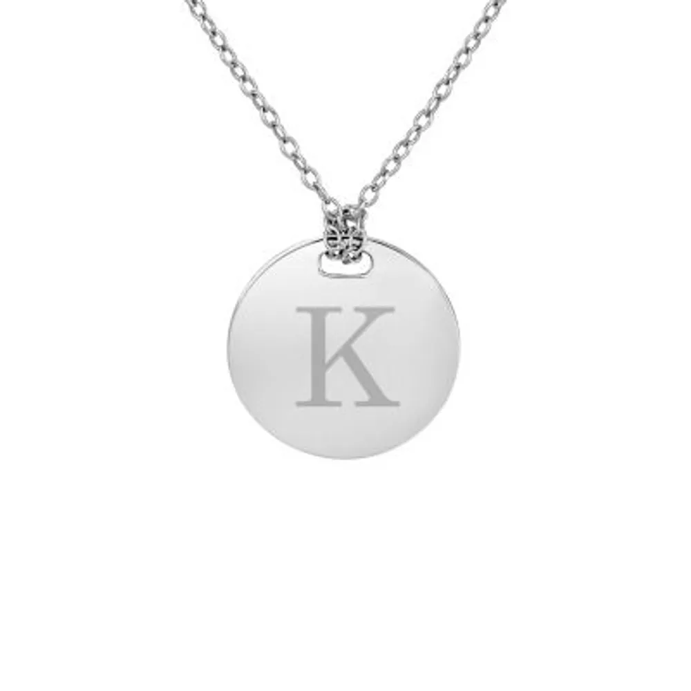 Personalized Sterling Silver 16mm Round Initial Pendant Necklace