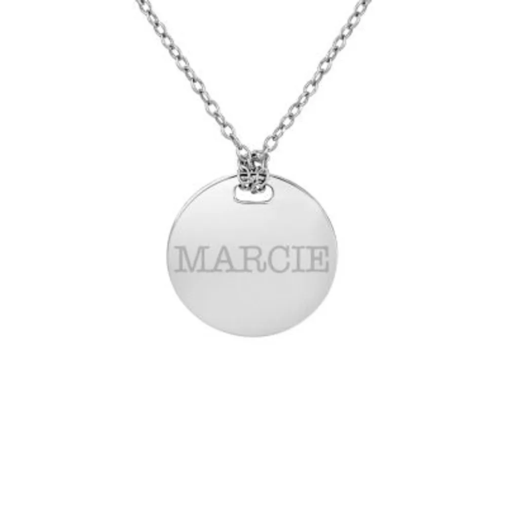 Personalized Sterling Silver 16mm Round Name Pendant Necklace