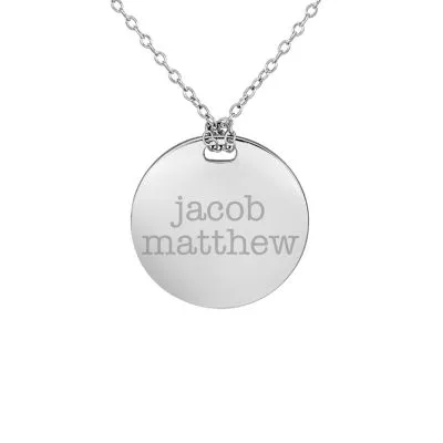 Personalized Sterling Silver 19mm Round Couple's Name Pendant Necklace