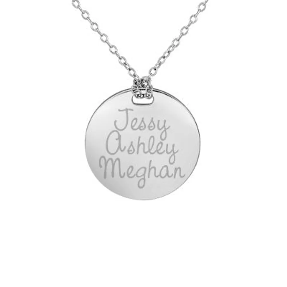 Personalized Sterling Silver 19mm Round Family Name Pendant Necklace