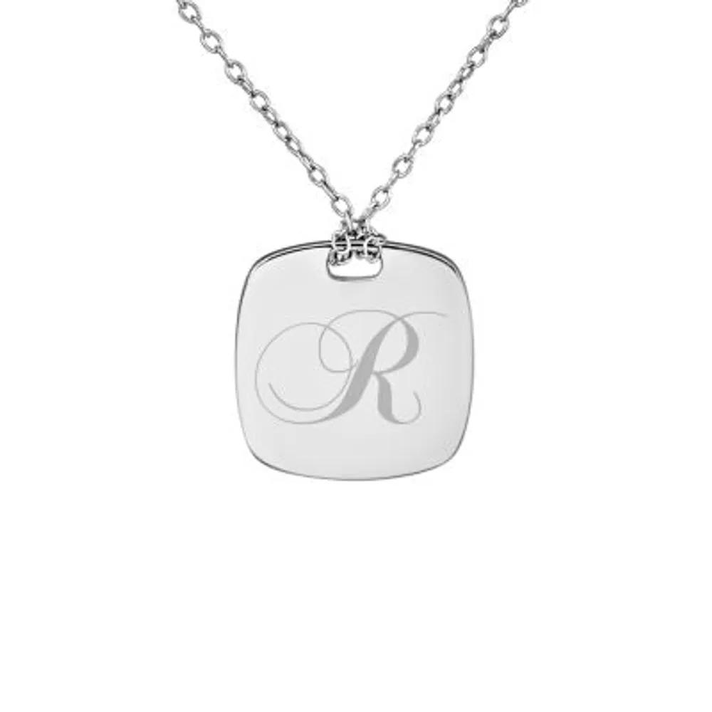 Personalized Sterling Silver 16mm Initial Pendant Necklace
