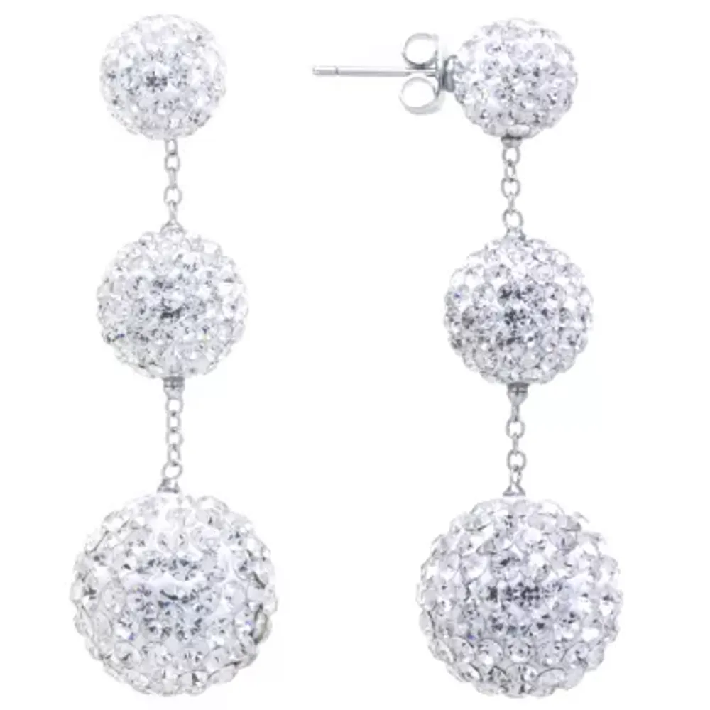 Sparkle Allure Crystal Graduated Pave Ball Silver Plated Drop Earrings