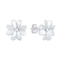 10K White Gold 8.4mm Flower Stud Earrings