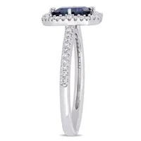 Modern Bride Gemstone Womens 1/4 CT. T.W. Genuine Blue Sapphire 14K White Gold Halo Engagement Ring