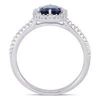 Modern Bride Gemstone Womens 1/4 CT. T.W. Genuine Blue Sapphire 14K White Gold Halo Engagement Ring