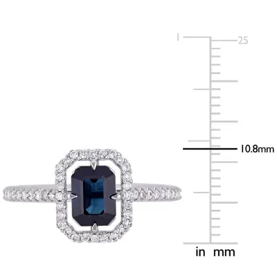 Modern Bride Gemstone Womens 1/4 CT. T.W. Genuine Blue Sapphire 14K White Gold Halo Engagement Ring