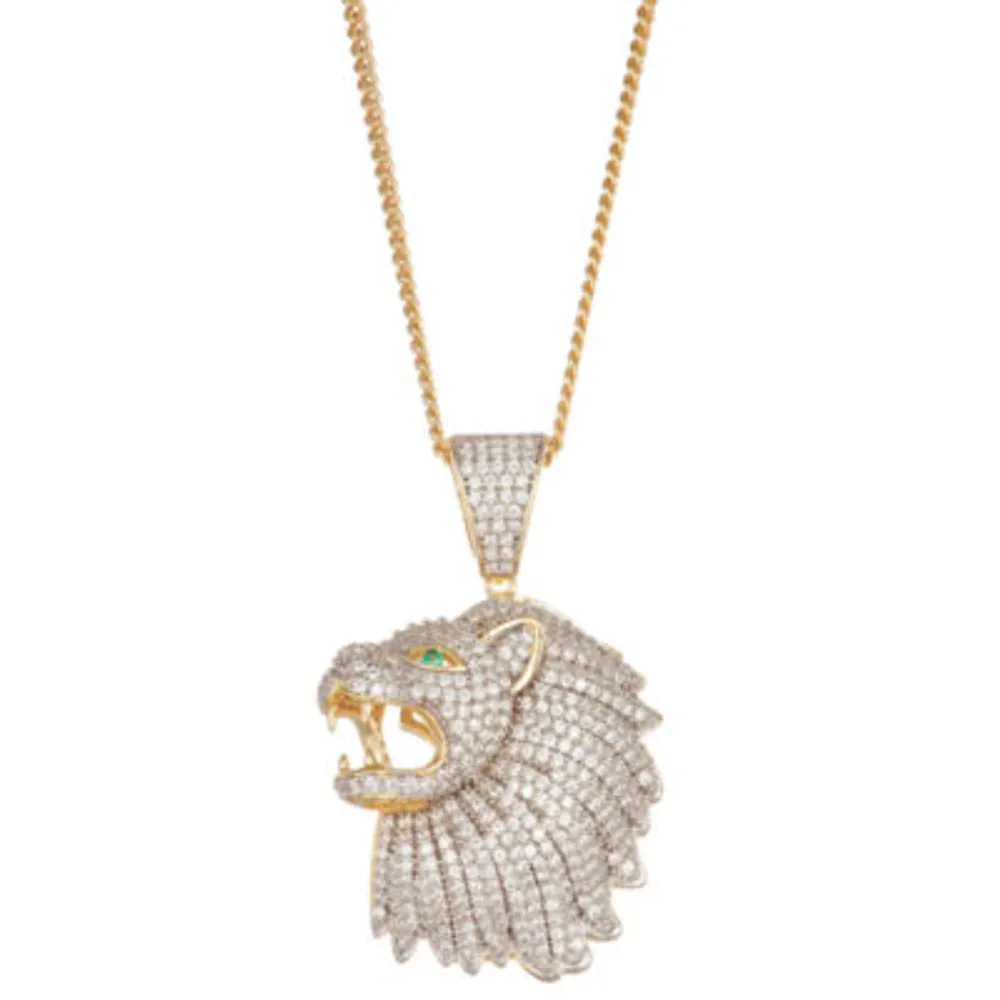 Men's 4 CT. T.W. Cubic Zirconia 14K Two Tone Gold Over Silver Lion Pendant Necklace