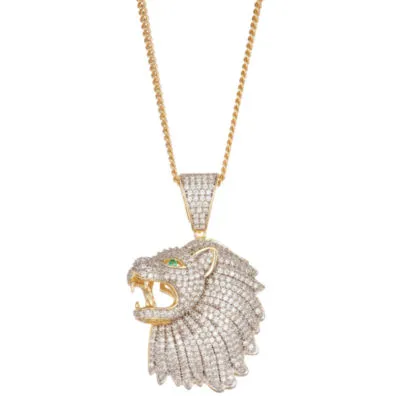 Men's 4 CT. T.W. Cubic Zirconia 14K Two Tone Gold Over Silver Lion Pendant Necklace