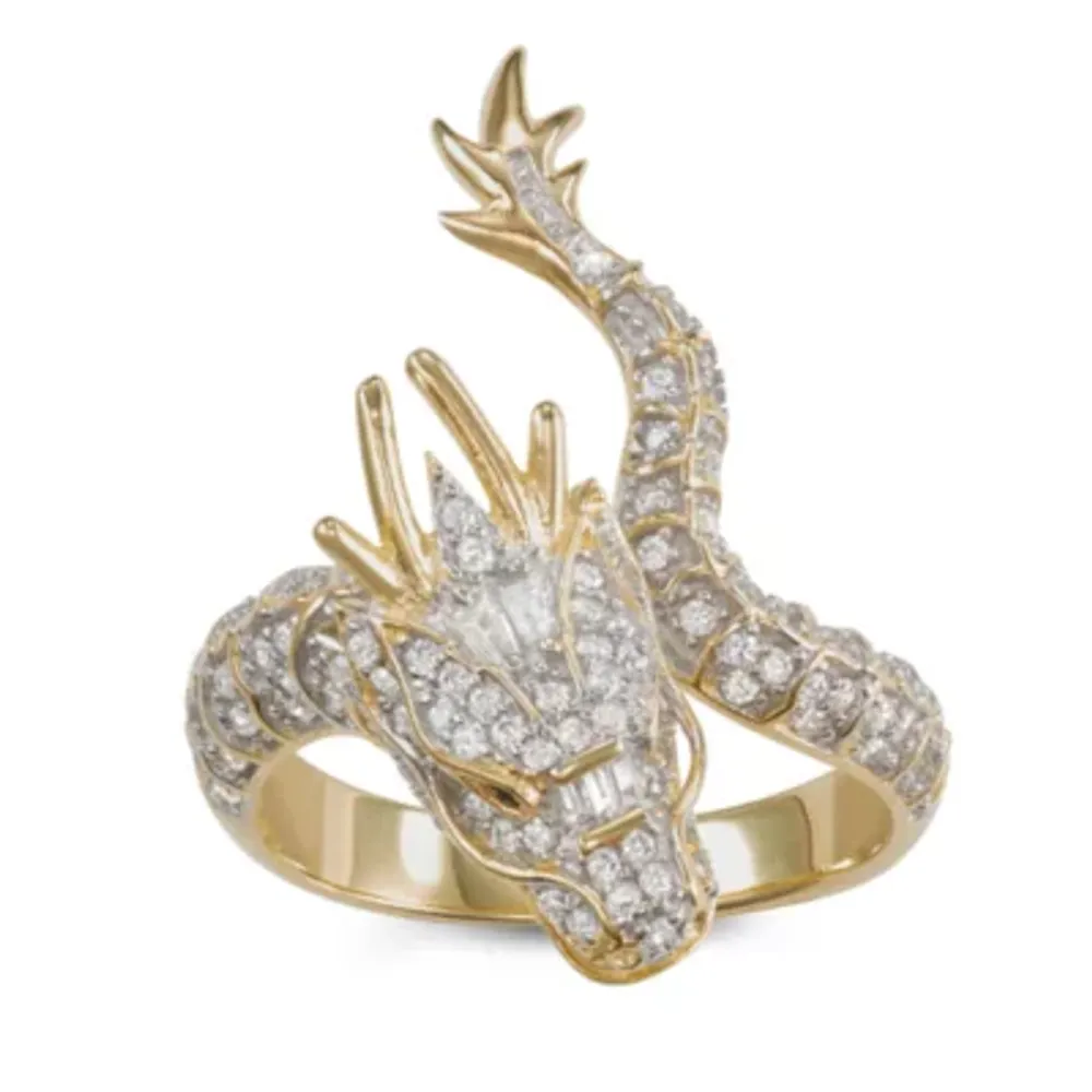 Womens 1 1/4 CT. T.W. Cubic Zirconia 14K Two Tone Gold Over Silver Dragon Cocktail Ring