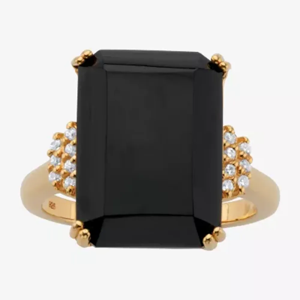 Womens Genuine Black Onyx 18K Gold Over Silver Cocktail Ring