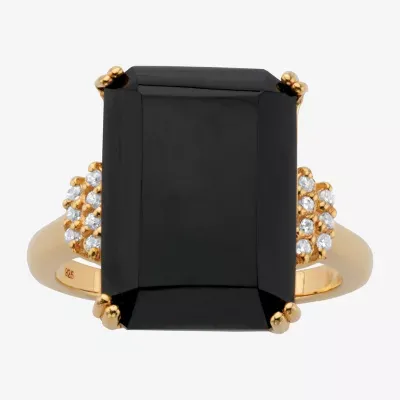Womens Genuine Black Onyx 18K Gold Over Silver Cocktail Ring