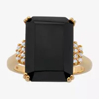 Womens Genuine Black Onyx 18K Gold Over Silver Cocktail Ring