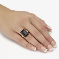 Womens Genuine Black Onyx 18K Gold Over Silver Cocktail Ring