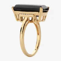 Womens Genuine Black Onyx 18K Gold Over Silver Cocktail Ring