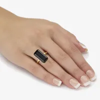 Womens Genuine Black Onyx 18K Gold Over Silver Cocktail Ring