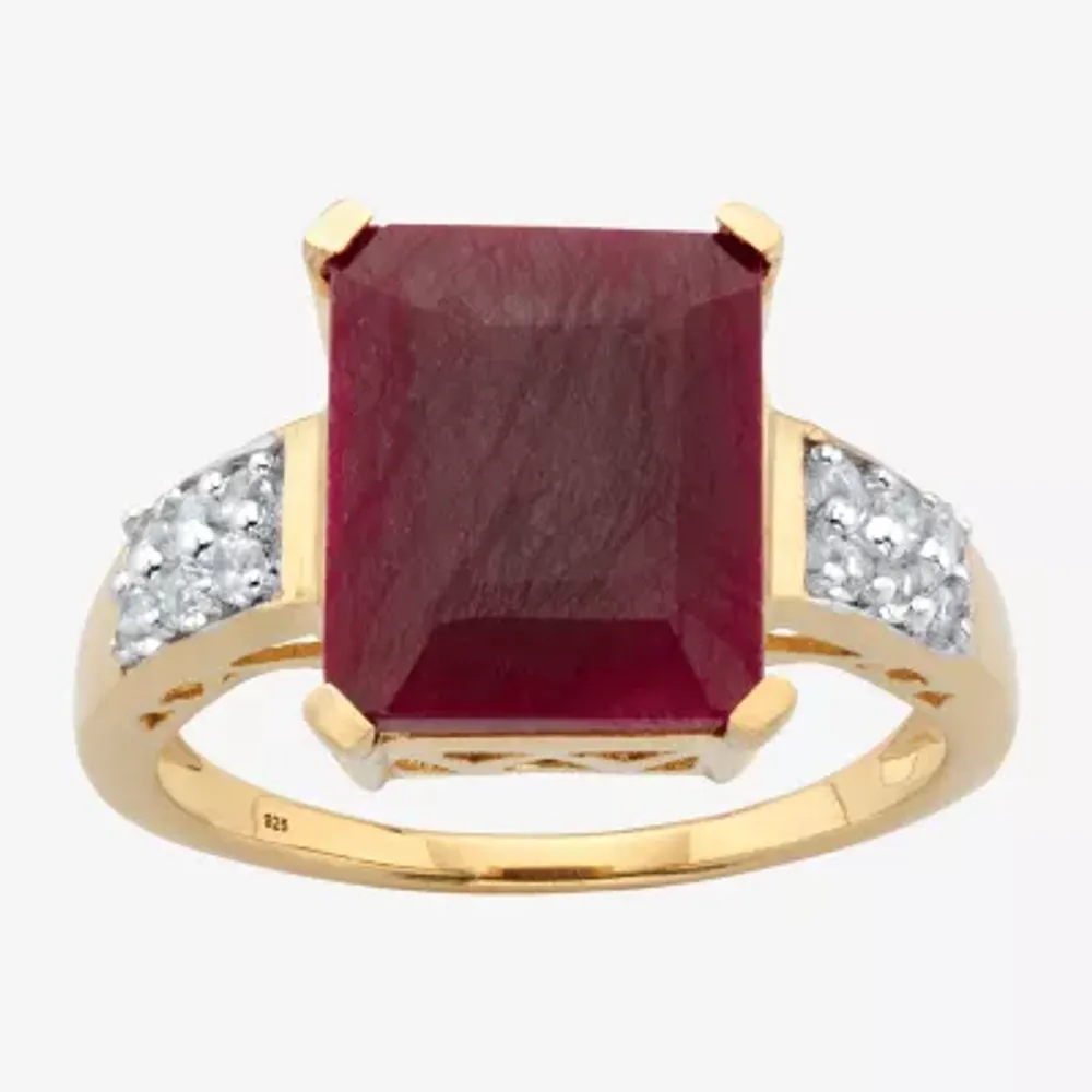 Womens Lead Glass-Filled Red Ruby 14K Gold Over Silver Cocktail Ring