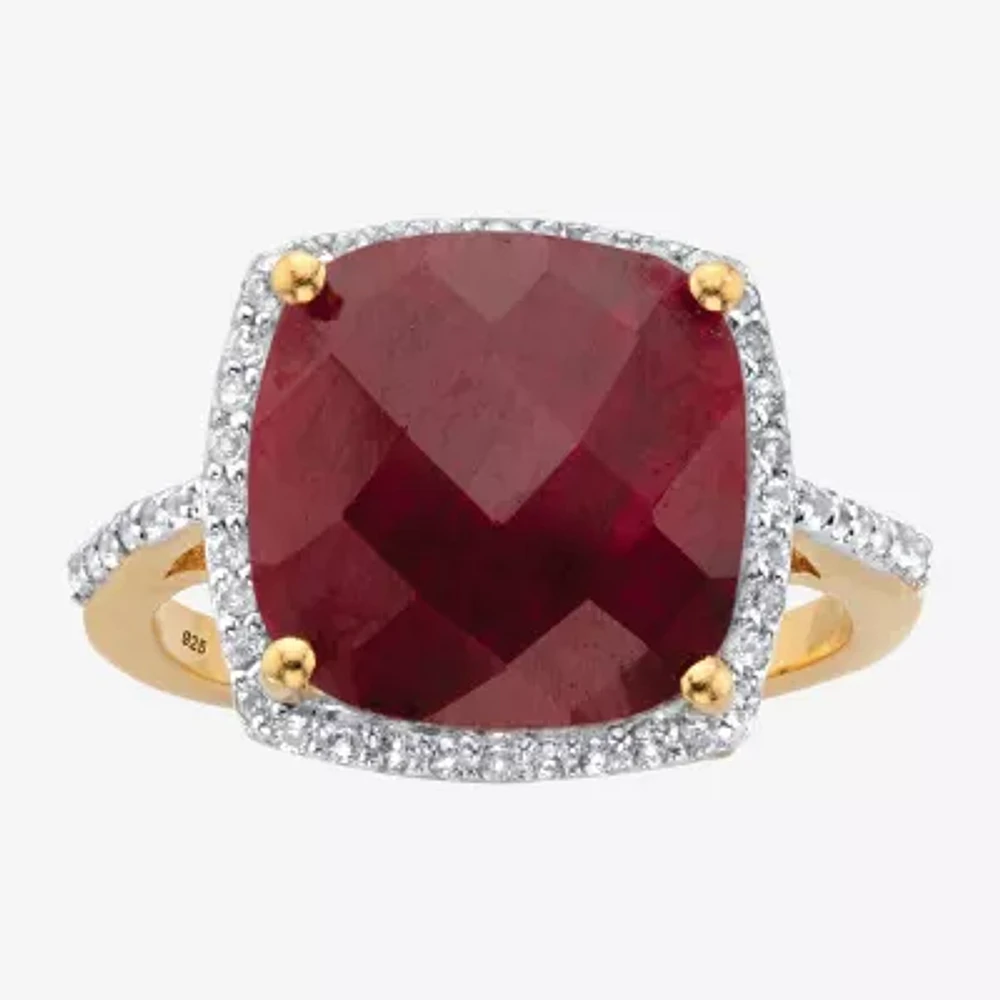 Womens Lead Glass-Filled Red Ruby 14K Gold Over Silver Cocktail Ring