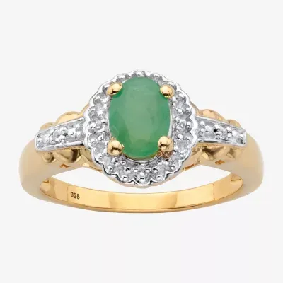 Womens Genuine Green Emerald 14K Gold Over Silver Cocktail Ring